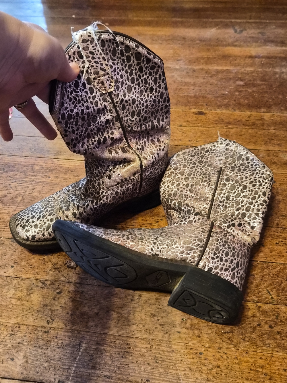 Ole West Metallic Pink Black Cowgirl Boots Kids Western Size 2/3 - Picture 3 of 6